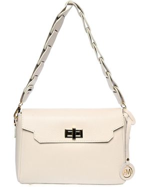 Roberta M Beige Rundleer Tas - Naturel