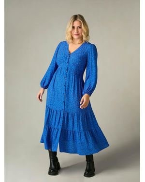 Live Unlimited Tiered Button-Front Midi Dress - Blue