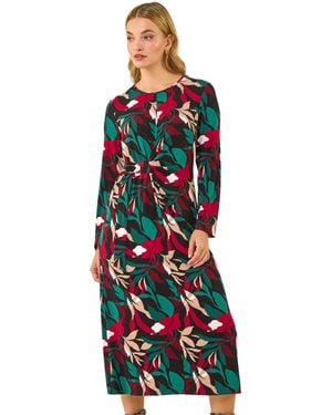 D.u.s.k Floral Print Stretch Midi Dress - Red