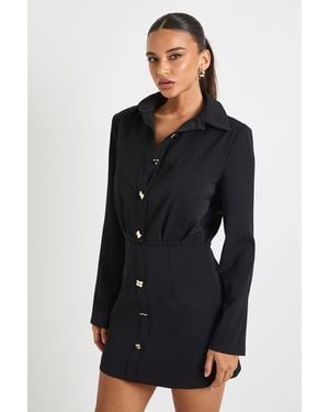 Boohoo Button Tailored Shirt Mini Dress - Black
