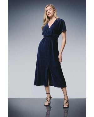 PRINCIPLES Wrap Crinkle Velvet Midi Dress - Blue