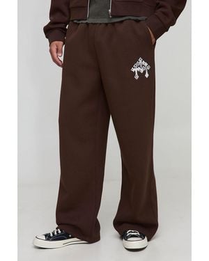 BoohooMAN Wide Leg Cow Print Cross Applique Joggers - Brown