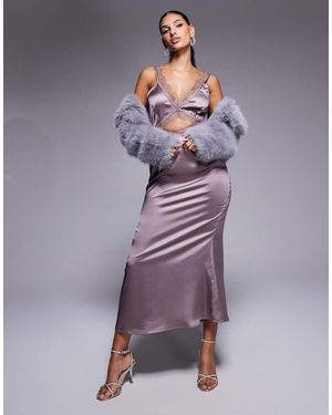 Never Fully Dressed Mimi Lace Cut-Out Slip Maxi Dress - Purple