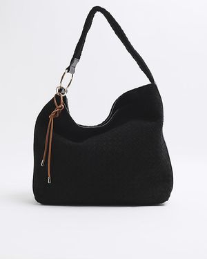River Island Shoulder Bag Faux Suede Woven - Black