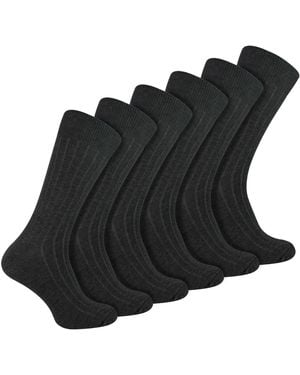 Sock Snob 6 Pairs Plain Coloured Cotton Rich Ribbed Dress Socks - Black