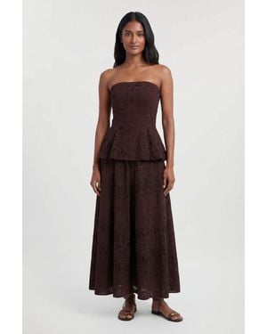 Karen Millen Cotton Broderie Peplum Bandeau Midi Dress - Brown