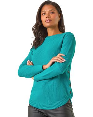 Roman Textured Curved Hem Jumper - Blue