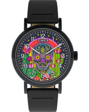 Timex Weekender Day Of The Dead Watch Tw2Y15900 Leather - Black