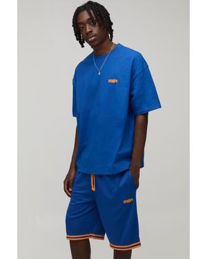 BoohooMAN Star Applique Oversized T-Shirt & Basketball Short Set - Blue