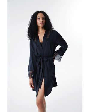 Penti Short Knit Robe With Tie Waist - Blue