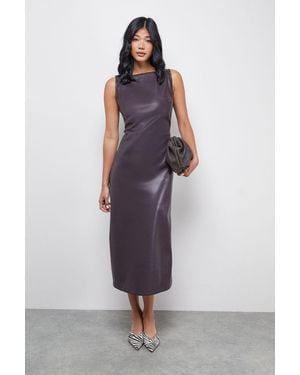 Oasis Faux Leather Whipstitch Detail Sleeveless Midi Dress - Purple