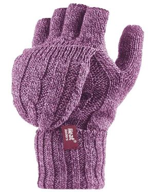 Heat Holders Thermal Converter Fingerless Cable Knit 2.3 Tog Gloves - Purple