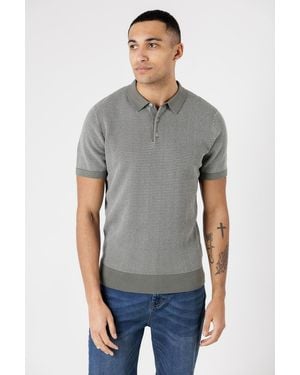 Kensington Eastside Cotton Short Sleeve Button-Up Polo Shirt - Grey