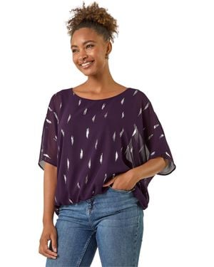 Roman Foil Print Bubble Hem Top - Blue