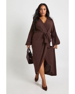 Boohoo Plus Textured Tie Detail Maxi Dress - Brown