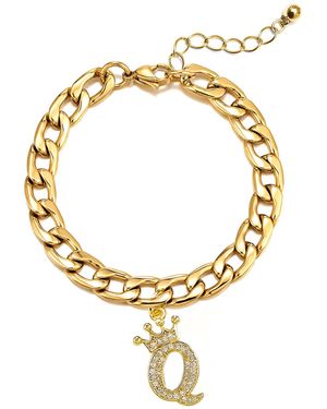 The Jewellery Stockroom Plated Crystal Letter Charm Curb Bracelet - Metallic