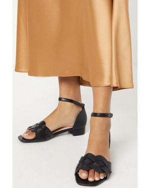 Wallis Wide Fit Sonia Woven Mixed Material Low Block Heeled Sandals - Black