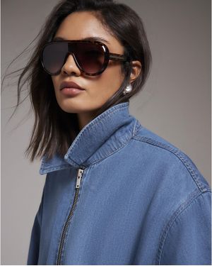 River Island Bomber Jacket Gather Detail Denim Cotton - Blue