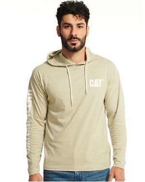Caterpillar Hooded Long Sleeve Cotton T-Shirt - Natural