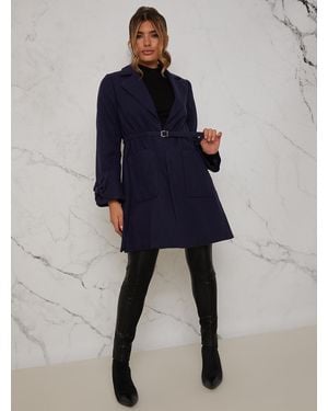 Chi Chi London Structured Coat With Bow Sleeves And Belt - Blue
