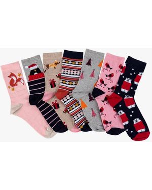 Totes Toasties 7 Pack Days Of The Week Cotton Blend Socks Set Multi - Red