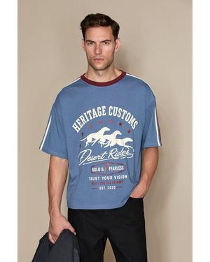 Grimelange Printed Crew Neck T-Shirt - Blue