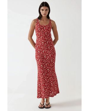 Hiccup Allower Flower Pattern U Collar Maxi Dress - Red