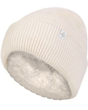Heat Holders Ladies Fleece Lined Ribbed Turnover Hat - White