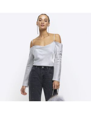 River Island Top Cold Shoulder Long Sleeve Viscose - White