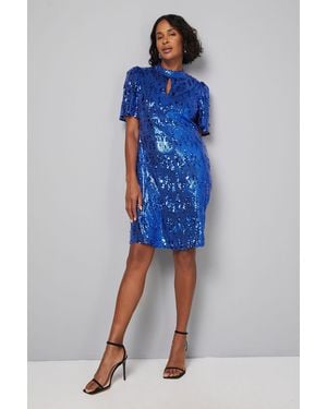 Wallis Sequin High Neck Shift Dress - Blue