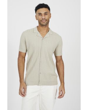 Brave Soul Revere Collar Knitted Short Sleeve Shirt - White