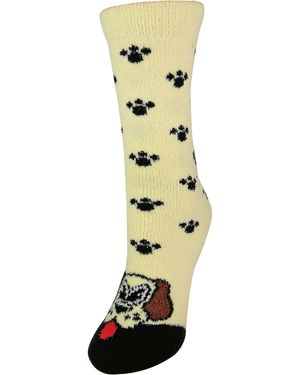 Sock Snob Ladies Fluffy Non Slip Slipper Socks With Animal Designs - Natural