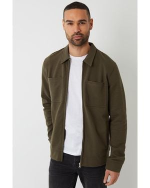 Threadbare Zip Through Pique Shacket - Green