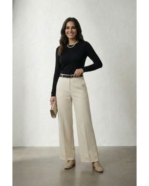My Fashion Belted Turnup Leg Pleated Trousers - Multicolour