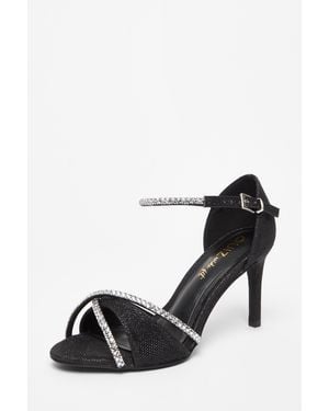 Quiz Wide Fit Diamante Heels - Black