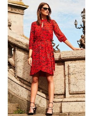 Sosandar Tiger Print Dress - Red