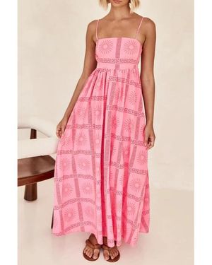 Everyday the Label Cutout Back Printed Square Neck Maxi Cami Dress - Pink