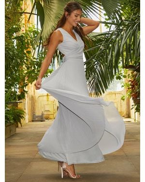Chi Chi London V Neck Pleated Maxi Dress - Metallic