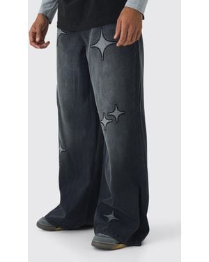 BoohooMAN Extreme Baggy Star Applique Jeans - Black
