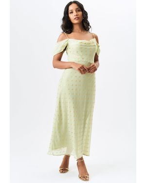 Gini London Cowl Neck Drop Sleeves Foil Maxi Dress - Green