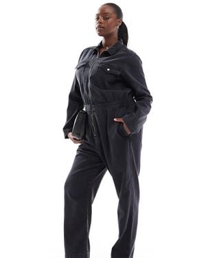 ASOS Design Denim Boilersuit With Zip And Elasticated Waistband - Black