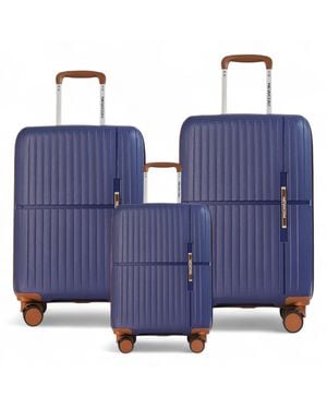 Infinity Leather Hard Shell Strong Suitcase Set 8 Wheel Cabin Luggage Holiday Travel Case Abs - Blue