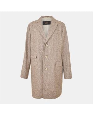BOSS Herringbone Patterned Over Coat - Natural