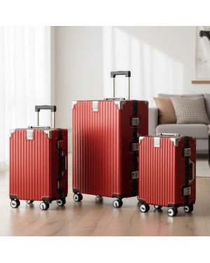 Infinity Leather Hardshell Suitcase Dual 4 Wheel Abs Luggage Cabin Suitcases - Red
