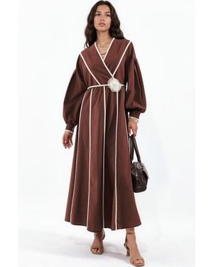 Msn-Collection Belted Striped Maxi Dress - Brown