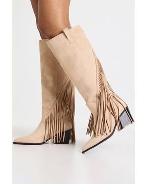 Boohoo Wide Fit Tassel Western Cowboy Boots - Natural