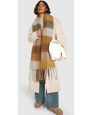 Boohoo Contrast Checked Knitted Chunky Tassel Scarf - Blue