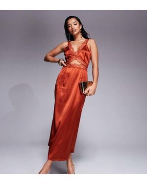 Never Fully Dressed Petite Mimi Lace Cut-Out Slip Midaxi Dress - Red