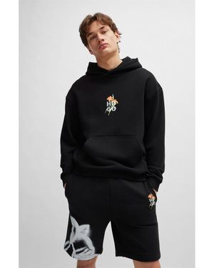 HUGO Hooded Relaxed Fit Long Sleeve Sweatshirt - Black