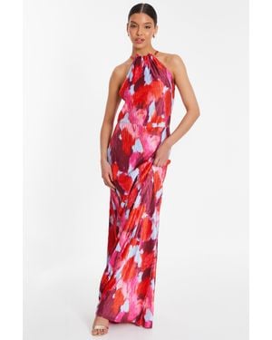 Quiz Abstract Print Pleated Maxi Dress - Red